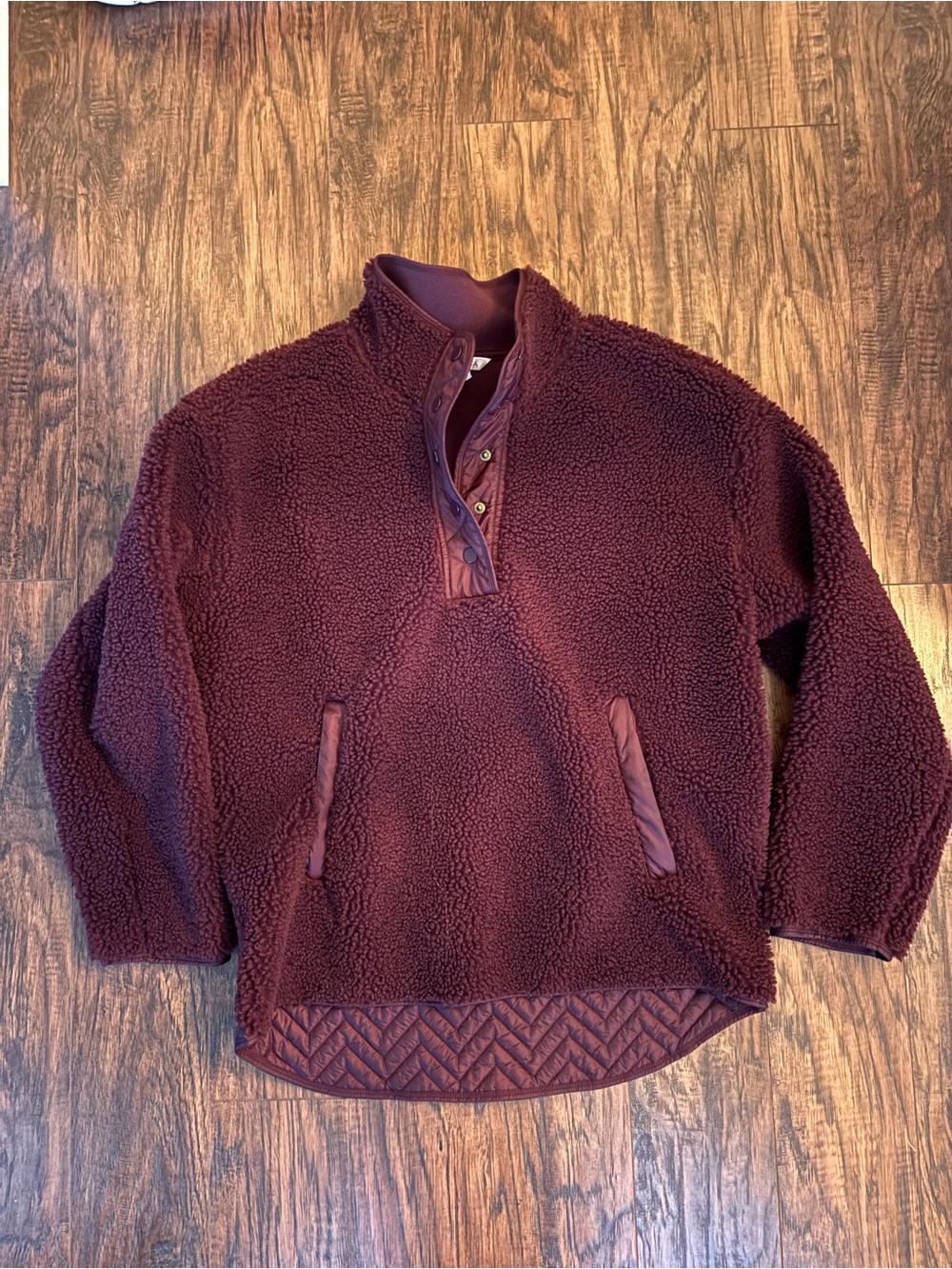 Athleta Burgundy Teddy Sherpa Fleece Pullover Jacket Size Large Quarter Snap